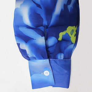 Elegant Chiffon Printed V Neck Long Sleeve Belted Maxi Long Dress