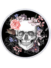 Load image into Gallery viewer, Cool Floral Skull Round Yoga Mat Print Tassel Summer Beach Towel
