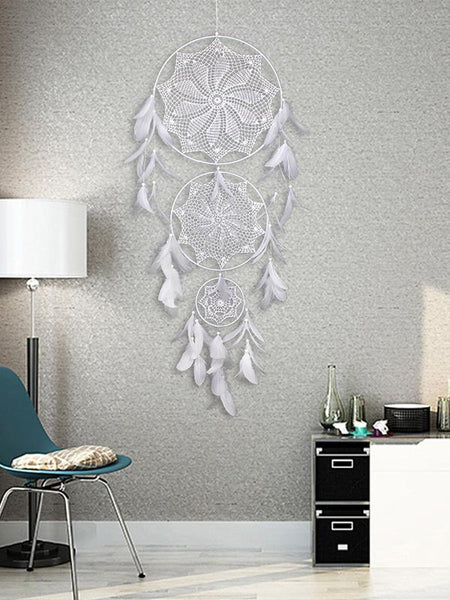 Handmade White Feather Boho Dream Catchers Wall Hanging Ornament
