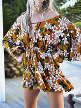 Load image into Gallery viewer, Bohemia Floral Print Off Shoulder Lace up Mini Dress