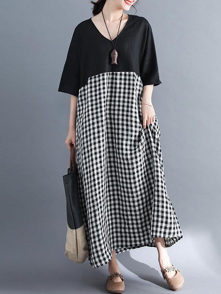 2018 Summer Short Sleeve Loose Linen Cotton Maxi Dress