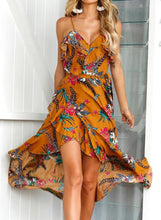 Load image into Gallery viewer, Spaghetti Strap Print Irregular Beach Maxi Dress
