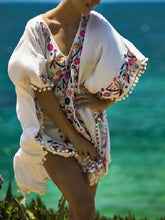 Load image into Gallery viewer, Floral Embroidered Beach Batwing Sleeve Boho Loose Cover-Up Dress