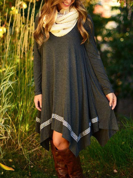 Round Neck Long Sleeve Irregular Dress