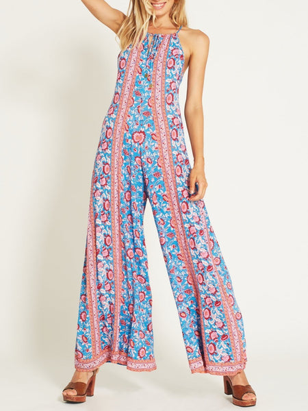 Printed Spaghetti Strap Wide Leg Pants Jumpsuit Rompers