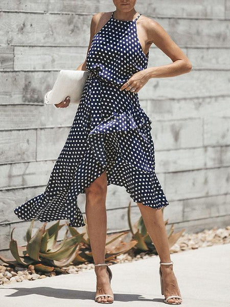 Sexy Summer Halter Neck Polka Dot Irregular Sundress