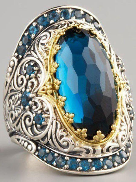 Bohemian Classic Carved Sapphire Zircon Ring