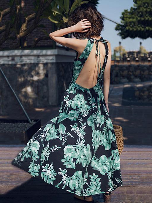 Floral Sleeveless Split Beach Maxi Dress