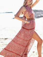 Load image into Gallery viewer, Bohemian Print Beach Split-side Sleeveless Chiffon Dress