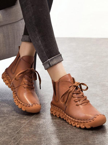 Winter Solid Color Genuine leather Booties