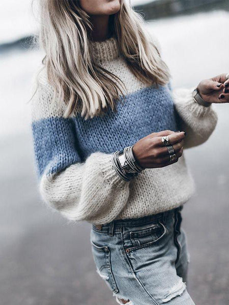 Autumn And Winter Simple Pullover Knit Round Neck Sweater