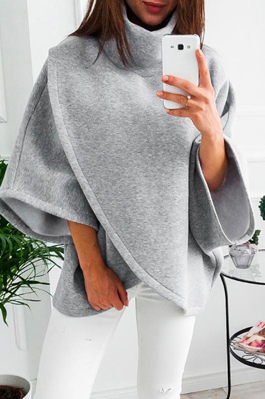 Solid Color High Neck Irregular Tops Sweater