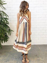 Load image into Gallery viewer, Boho Beach O Neck Sleeveless Print Stripe A Line Maxi Dress