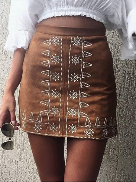 Boho Autumn High Waist Solid Color A-line Skirt
