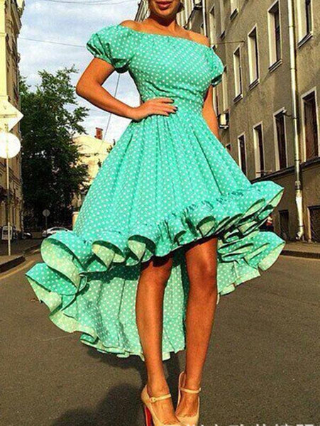 Green Polka Dot Off Shoulder Midi Dress