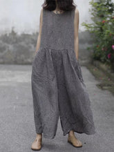 Load image into Gallery viewer, Free Size Linen Cotton Sleeveless Pockets Wide Leg Pants Jumpsuit