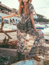 Load image into Gallery viewer, Boho Summer V-neck Print Beach Holiday 2 Piece Tops Pants Outfits