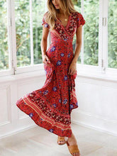 Load image into Gallery viewer, Bohemia V-neck Printed Beach Maxi Split Dresses