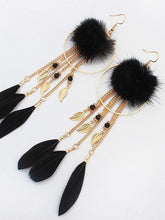 Load image into Gallery viewer, Bohemian Exaggerated Feather Shape Fringe Pierced Earrings