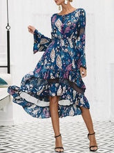 Load image into Gallery viewer, Floral Print Long Sleeve Irregular Midi Dress