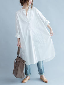 Solid Color Loose Pockets Button Dress
