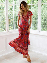 Load image into Gallery viewer, Bohemia V-neck Printed Beach Maxi Split Dresses