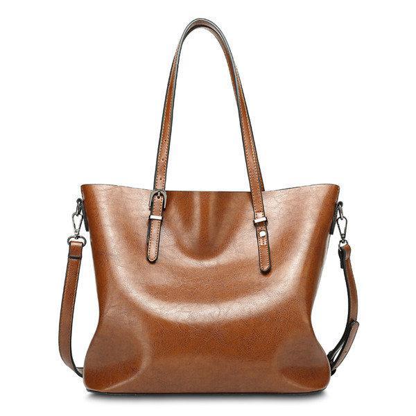 Vintage Oil PU Leather Tote Handbag Shoulder Bag Capacity Big Shopping Tote Crossbody Bags For Women