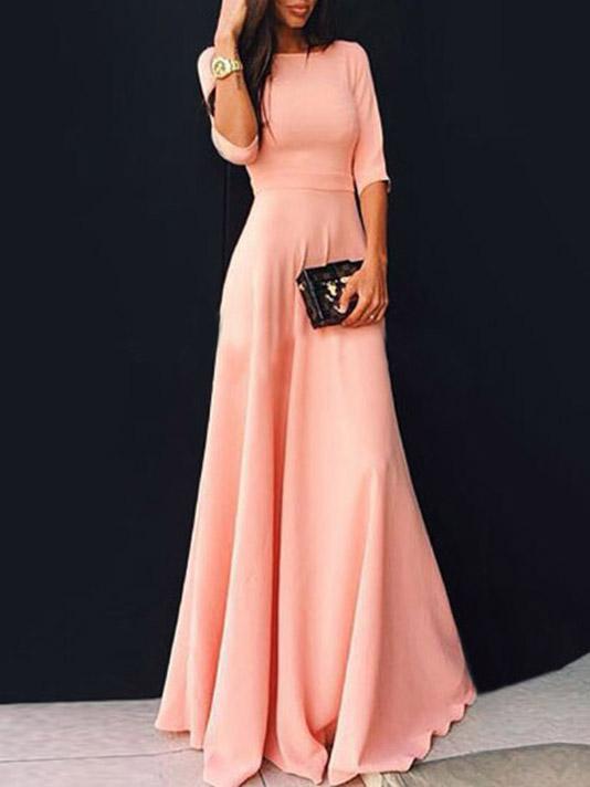 Pretty Pink Three Quarter Sleeve Maxi Dress