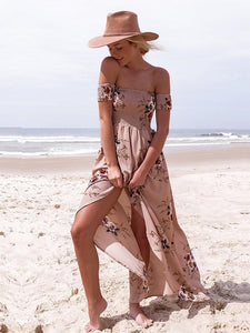 Flower Print Sleeveless Off-the-Shoulder Front Dress