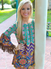 Load image into Gallery viewer, Summer Bohemia Floral Off Shoulder with Tassels Bodycon Mini Dress