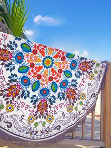 Attractive Bohemia Floral Round Shawl Beach Towel Mat