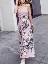 Load image into Gallery viewer, V-neckline Pink Floral Bohemia Maxi Beach Dress