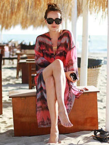 Long Sleeves V-neck Bohemia Maxi Beach Dress