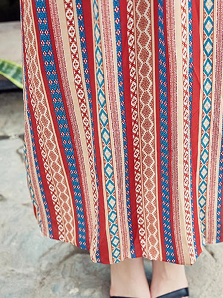 Chiffon Stripes Sleeveless V Neck Bohemia Beach Dress