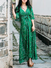 Load image into Gallery viewer, Chiffon Floral-Printed Short Sleeve V Neck Bohemia Beach Maxi Dress