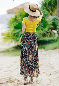 Beautiful Floral-Printed Chiffon Skirt And Solid Color T-Shirt Two-Piece Suits