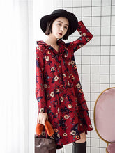 Load image into Gallery viewer, Retro Red Floral-Printed Long Sleeve Fabala Neck Bohemia Dress
