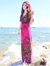 Load image into Gallery viewer, Bohemia Floral-Printed Short Sleeve V Neck Waisted Beach Long Dress