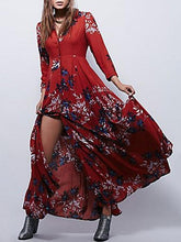 Load image into Gallery viewer, Autumn Floral 3/4 Sleeve V-neck Split-front Bohemia Maxi Dress