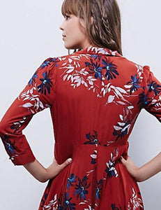 Autumn Floral 3/4 Sleeve V-neck Split-front Bohemia Maxi Dress