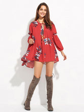 Load image into Gallery viewer, Chiffon Bohemia Floral Puff Sleeves V-neck Mini Dress