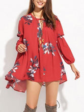 Load image into Gallery viewer, Chiffon Bohemia Floral Puff Sleeves V-neck Mini Dress