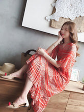 Load image into Gallery viewer, Fashion Floral-Printed Flared Sleeve V-neck Falbala Hemline Maxi Dress