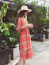 Load image into Gallery viewer, Fashion Floral-Printed Flared Sleeve V-neck Falbala Hemline Maxi Dress