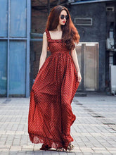 Load image into Gallery viewer, Retro Chiffon Printed Spaghetti-neck Backless Floor Maxi Dress
