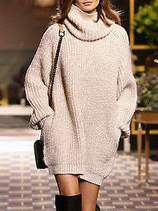Knitting High-neck Loose Sweater Tops