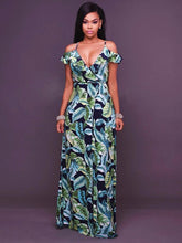Load image into Gallery viewer, Plant Printed Spaghetti-neck Split-side V-neck Maxi Dress
