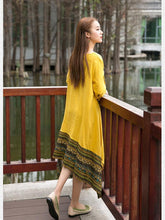 Load image into Gallery viewer, Autumn Asymmetric Retro Round-neck Half Sleeve Midi Dress