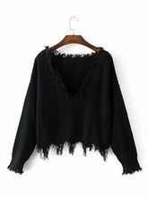 Load image into Gallery viewer, Knitting V-neck Cropped Tasselled Sweater Tops