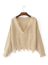 Load image into Gallery viewer, Knitting V-neck Cropped Tasselled Sweater Tops